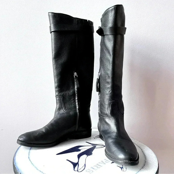 Massimo Dutti Black Pebbled Leather Women’s Knee High Riding Boots EU 37 US 6.5 - Picture 4 of 12